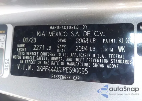 2023 Kia Forte Gt из США, поврежденный, VIN 3KPF44AC3PE590095